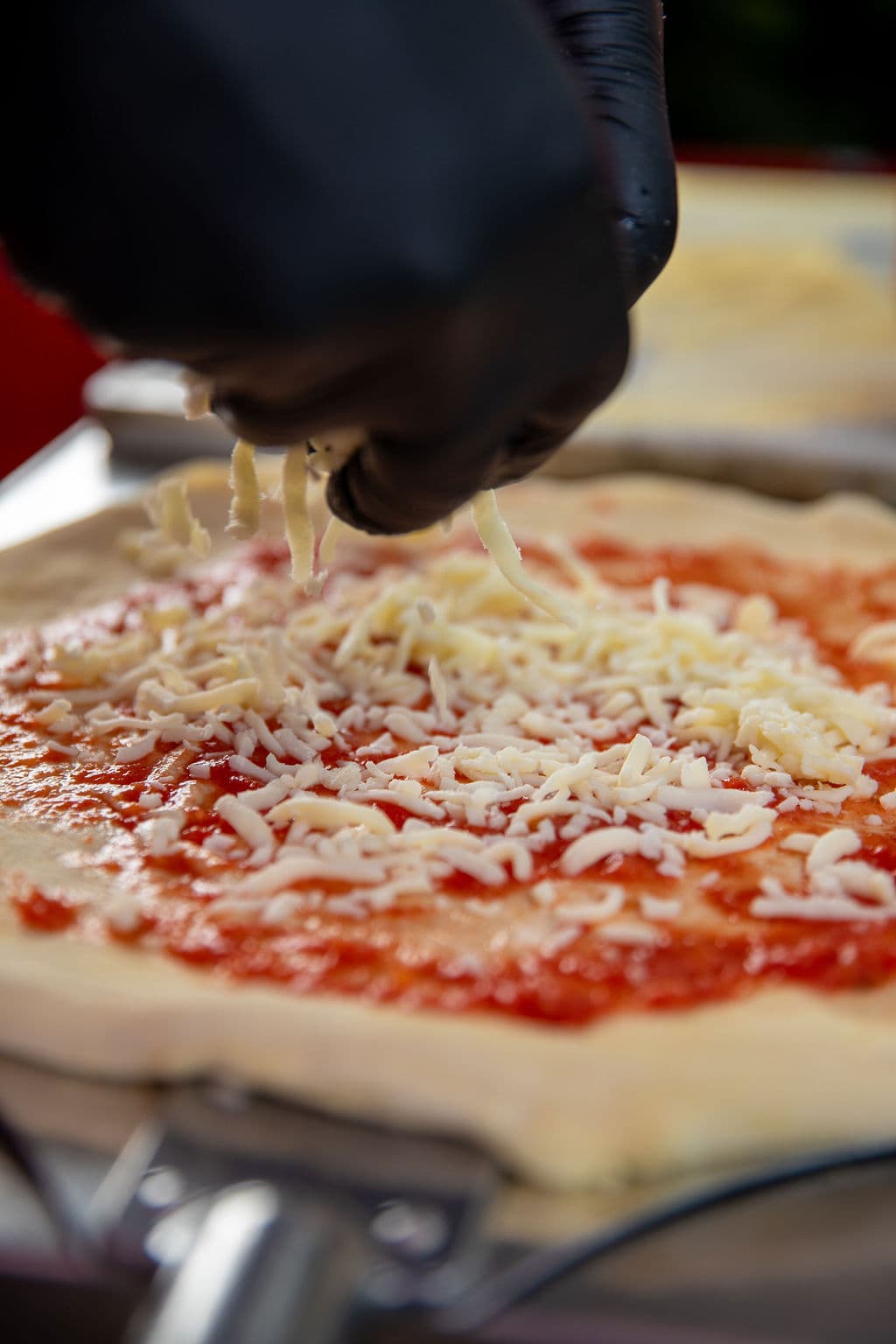 Margherita fresh out of the wood-fired oven