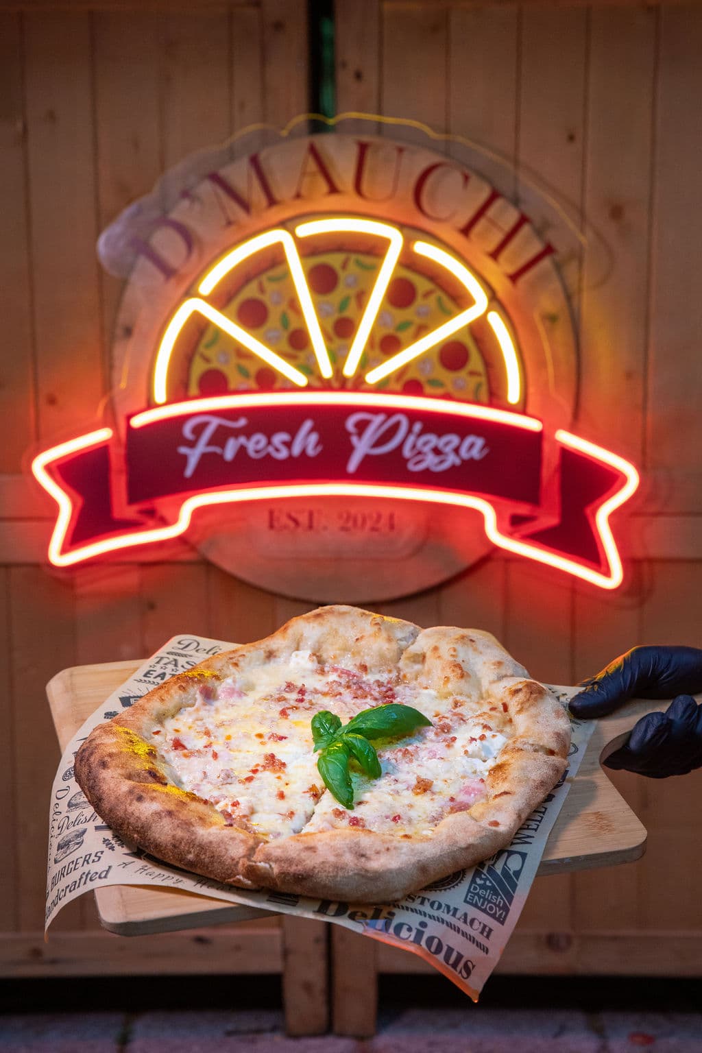 Fresh hand-stretched pizza from the D' Mauchi stall